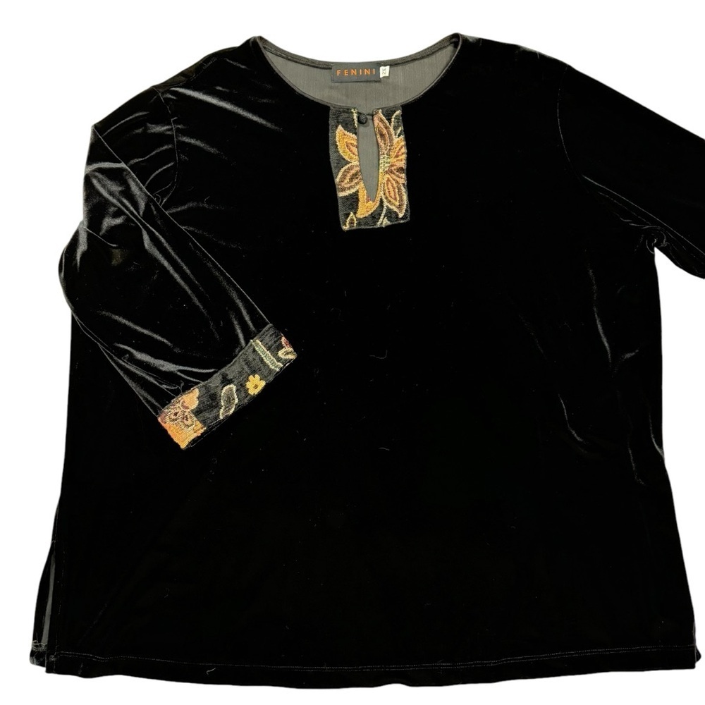 Vintage Fenini Black Velvet 3/4 Sleeve Top Size 2X - Picture 4 of 9